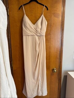 Spaghetti Strap V-Neck bridesmaid Maxi Dress in nude